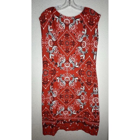 Talbots Dress Womens Medium Red Bandana Print Peacock Bodycon Sheath Colorful - Picture 2 of 13
